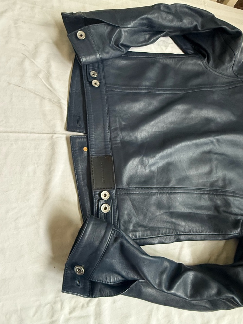 Purple Brand Luxury Navy Trucker/Bomber Jacket 100% Lamb Leather Men’s Sz S - Picture 10 of 11